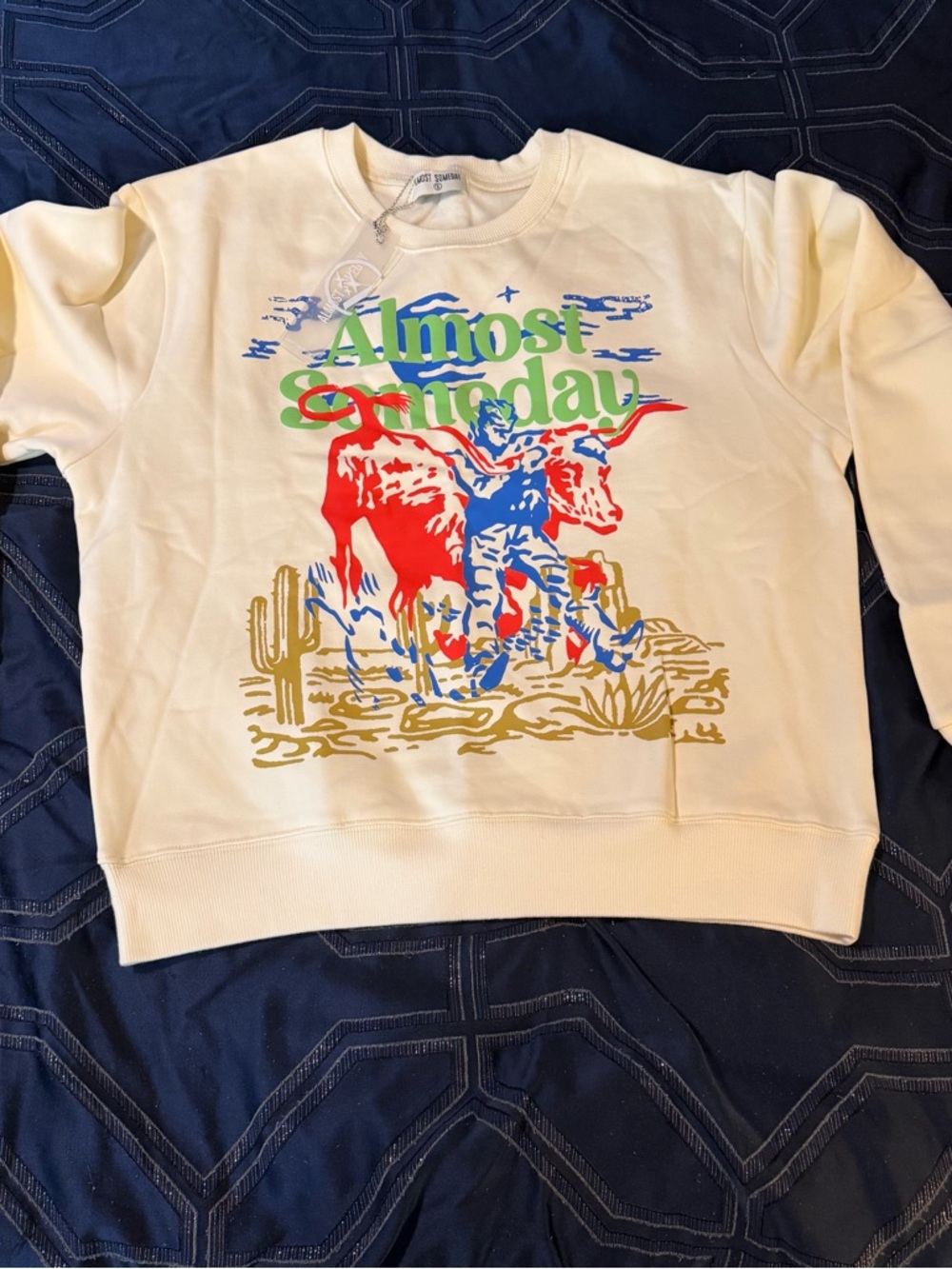 Almost Everyday Cream Graphic Crew Sweatshirt Oversized Small